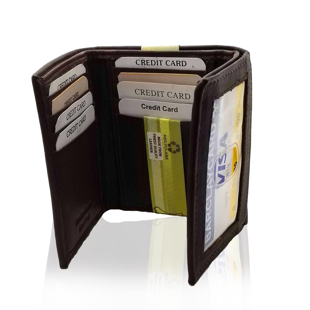Men's Slim Brown Leather Trifold Wallet - S'roushaa