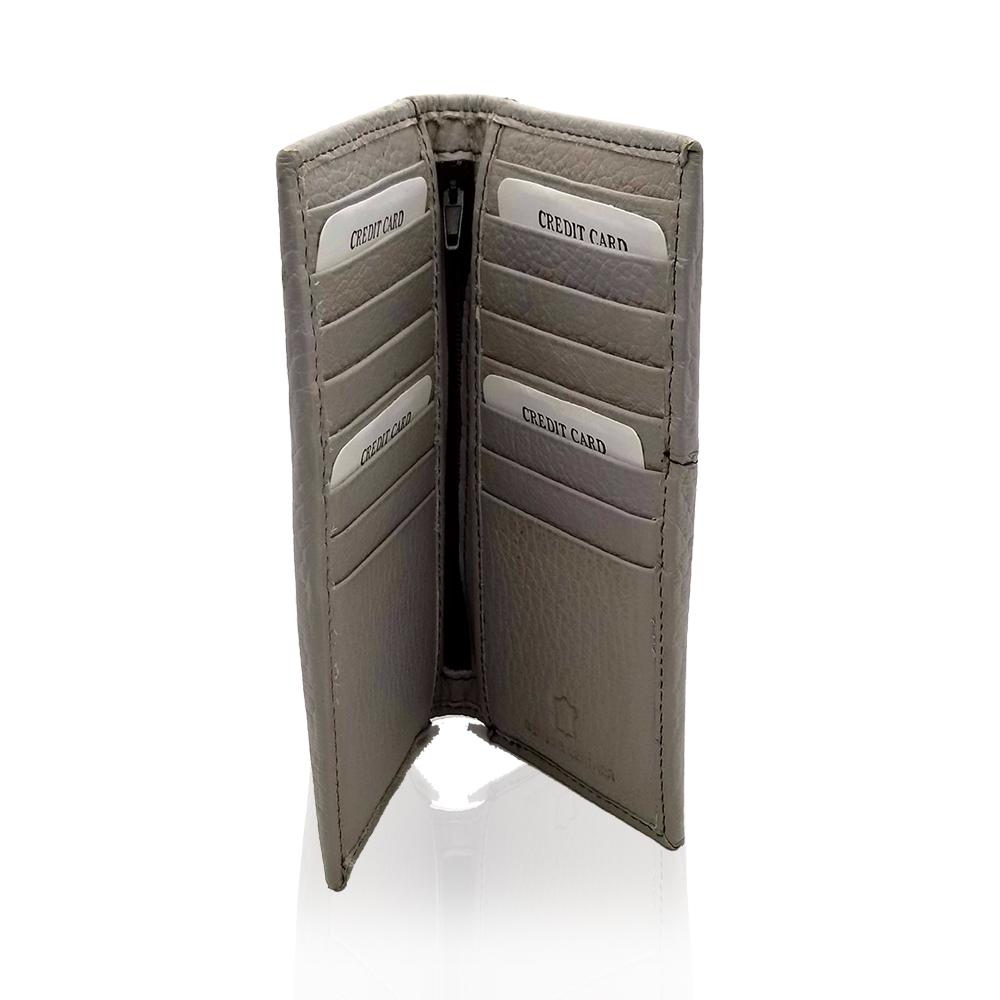 Grey Bi-fold Multi Pocket Zipper Long Wallet - S'roushaa