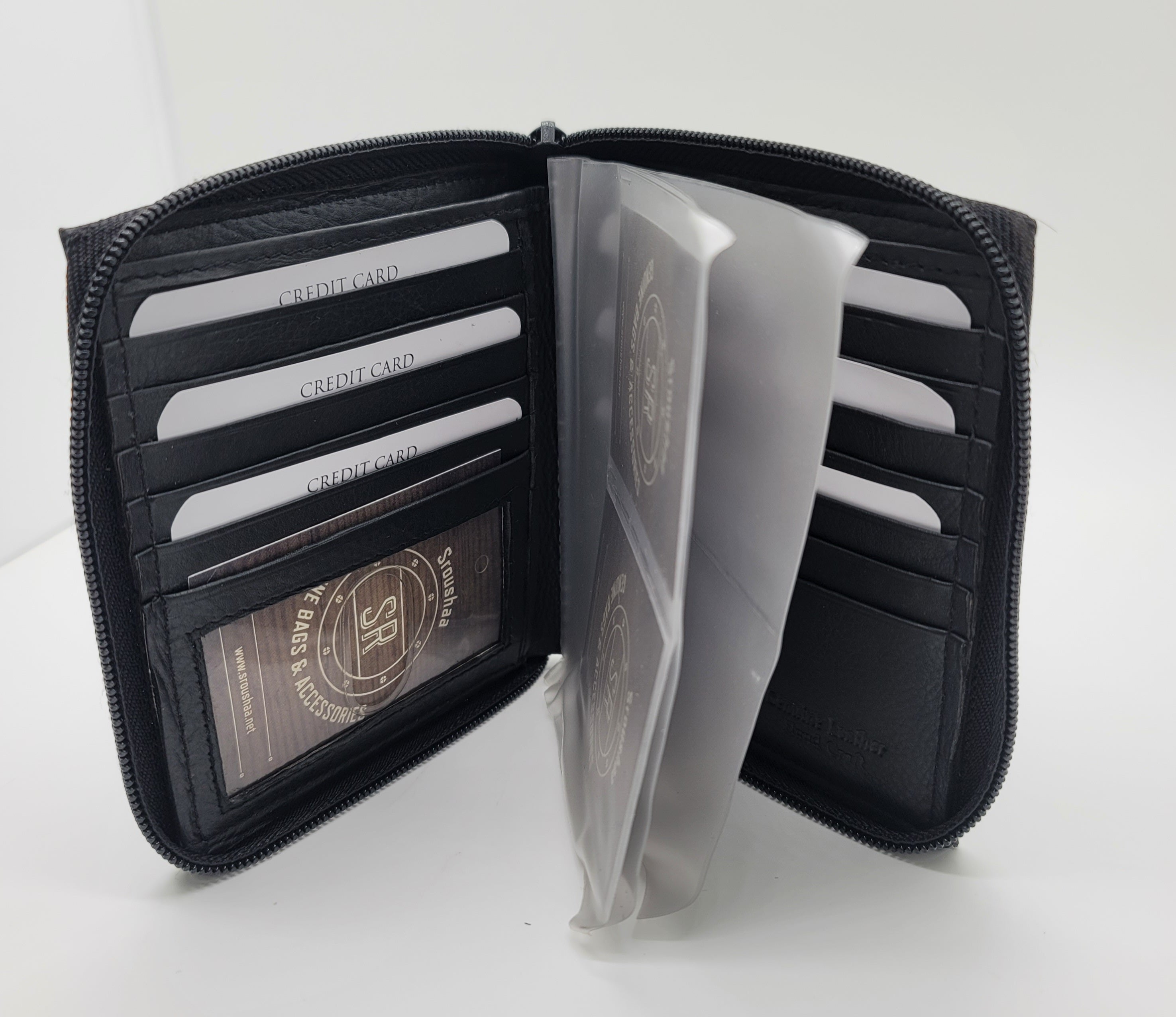 Solid Black Two Fold Zip Around Leather Passport Holder