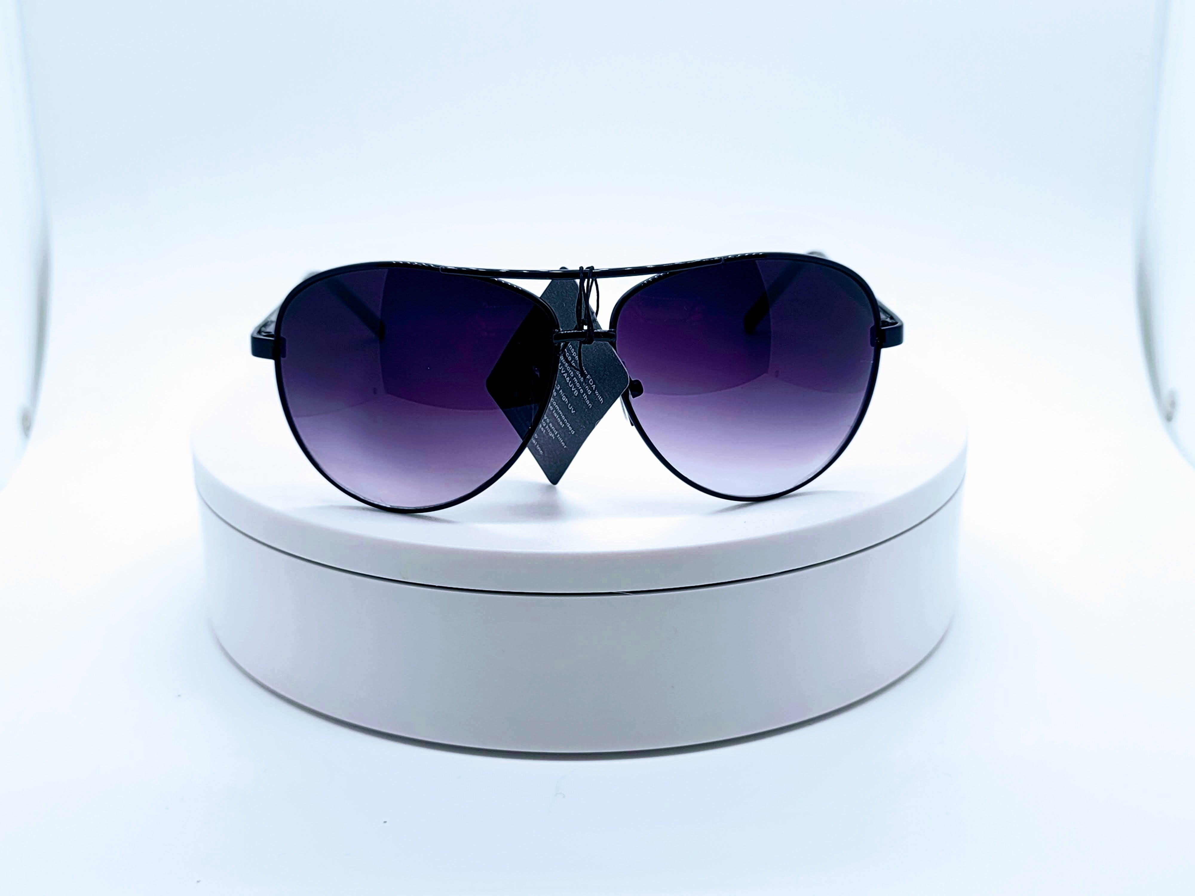 Black Rim Blue Lens Aviator Sunglasses - S'roushaa