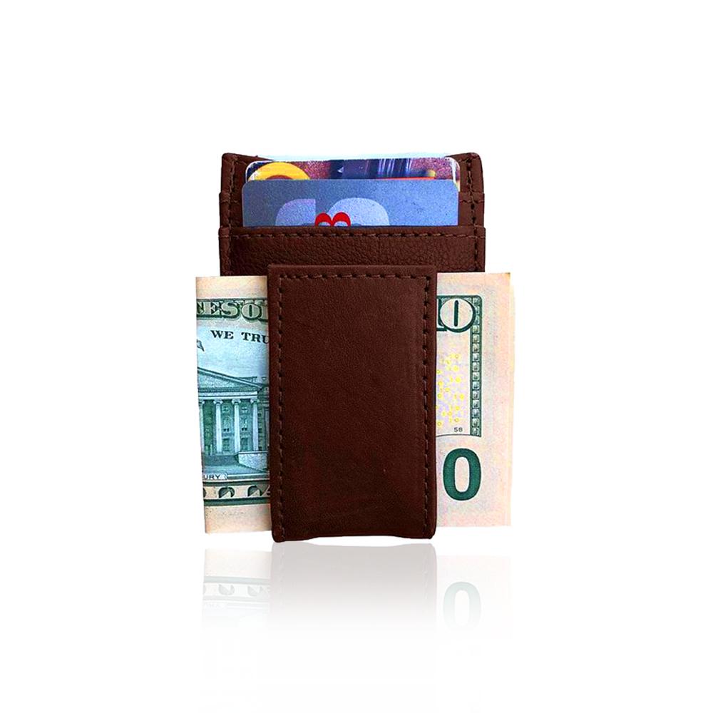 Brown Leather Money Clip Card Case - S'roushaa