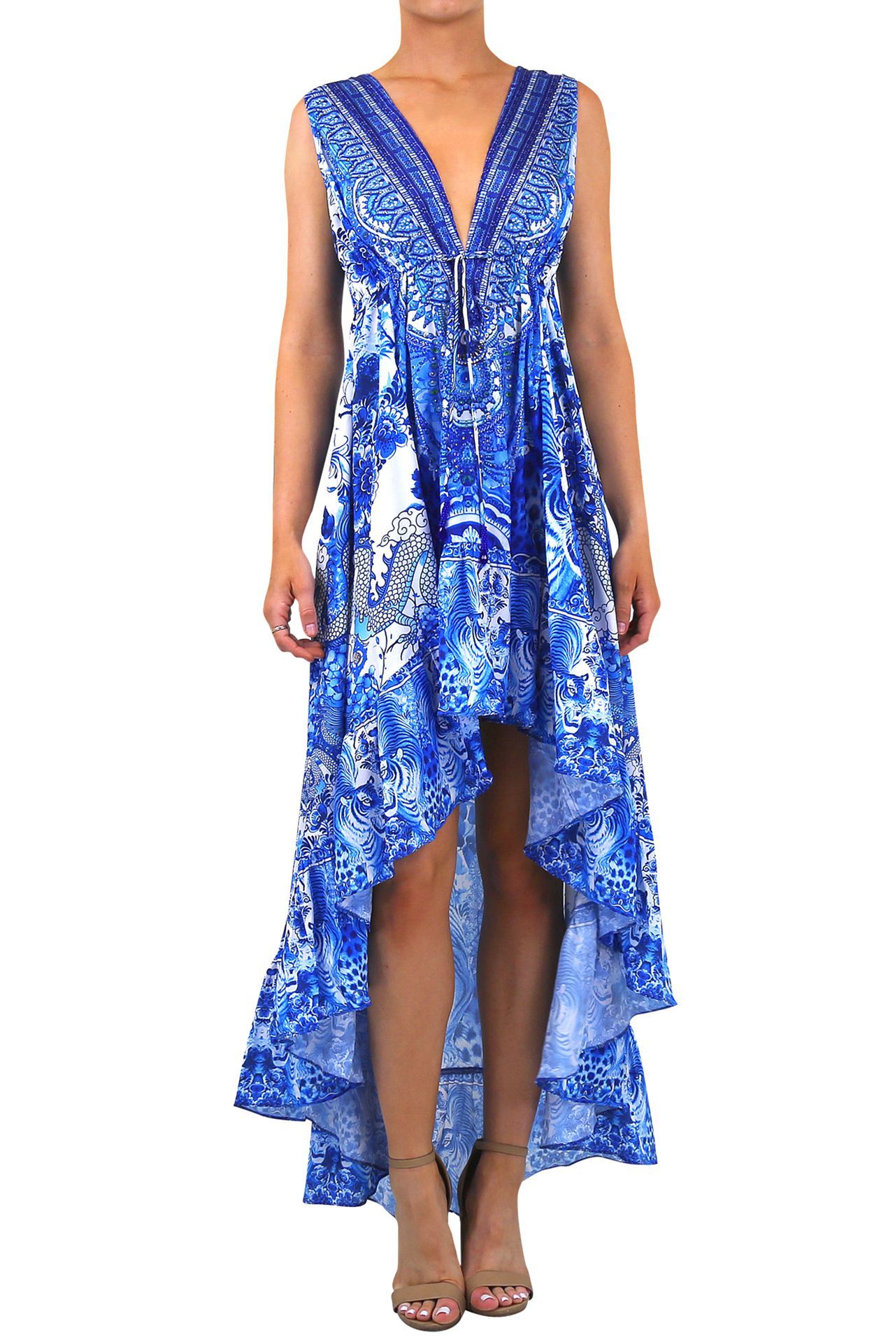 Designer-Hi-Low-Dress-In-Blue-For-Women