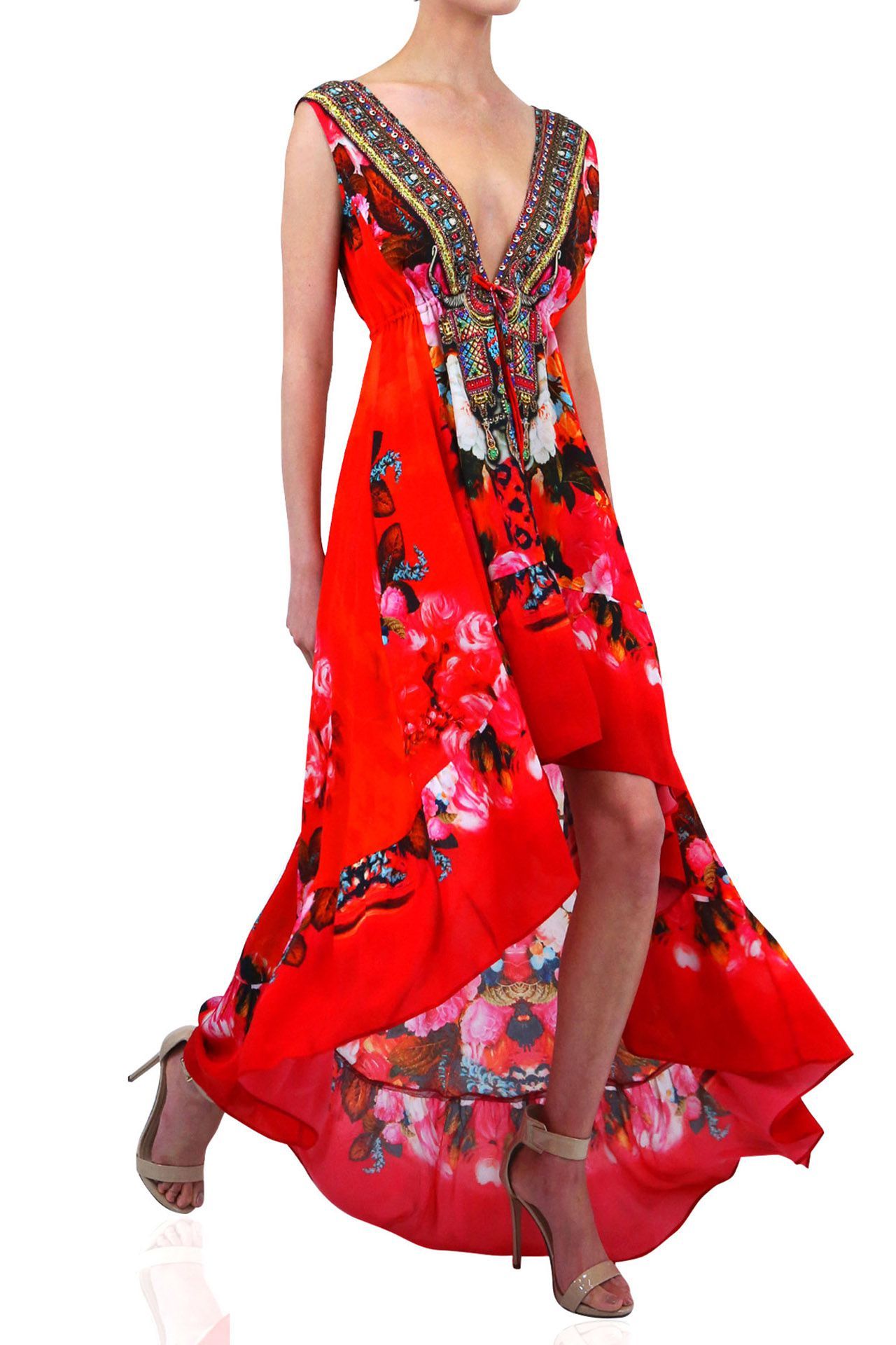 Designer-Hi-Low-Dress-In-Red-For-Women
