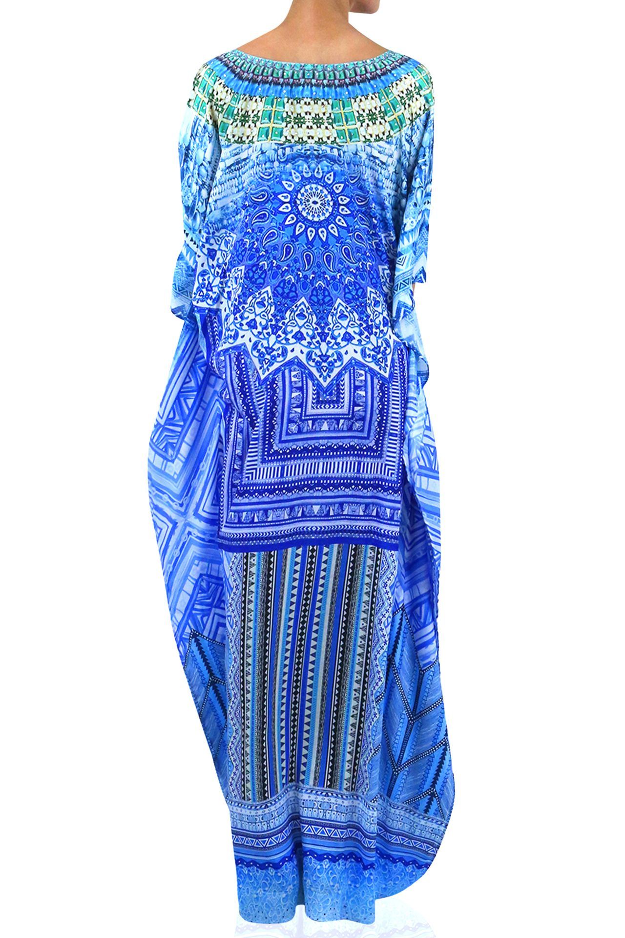 Designer-Long-Printed-Kaftan-Dress-In-Blue