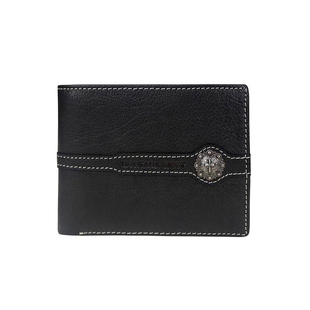 Genuine Leather Embellished Cross Bifold Men's Wallet - S'roushaa
