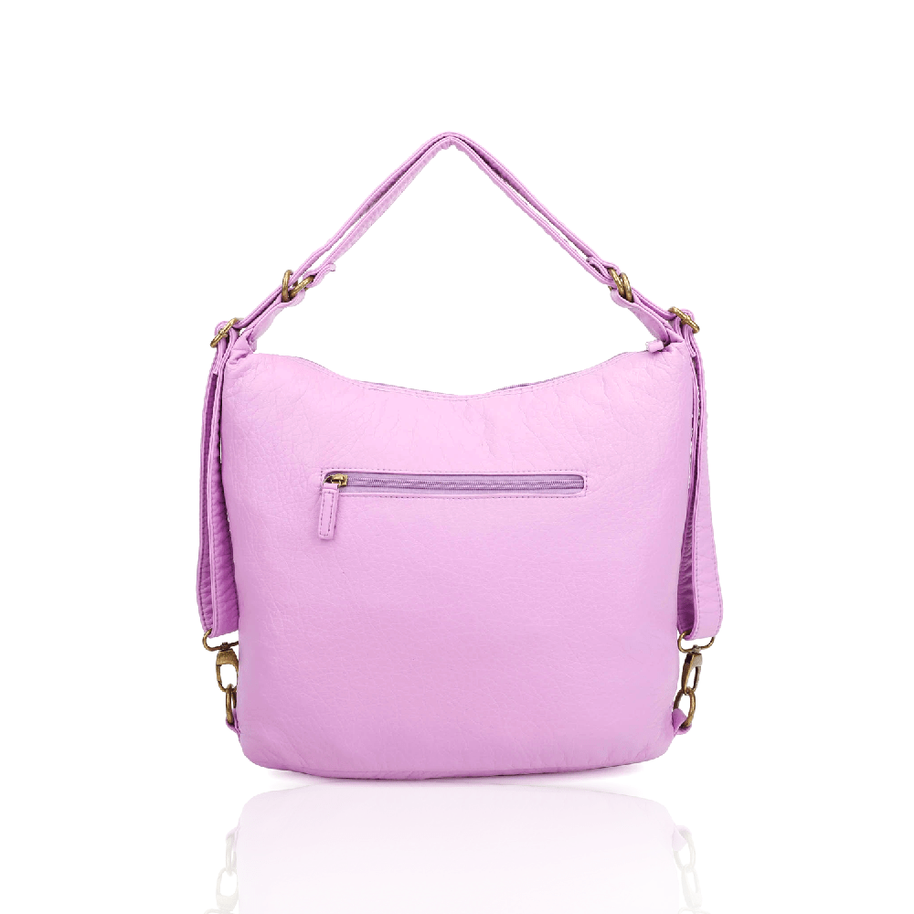 Convertible Leather Backpack In Light Purple - S'roushaa