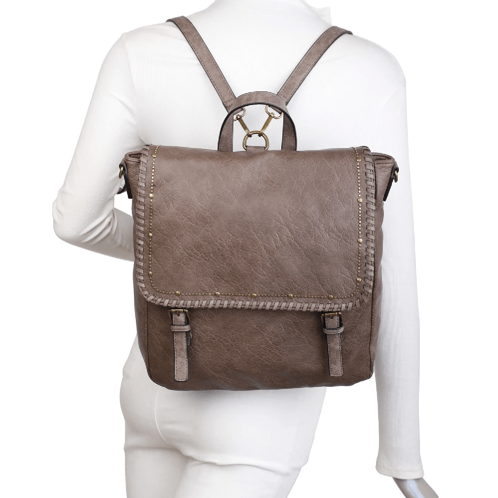 Dark Brown Roll Top Leather Backpack - S'roushaa