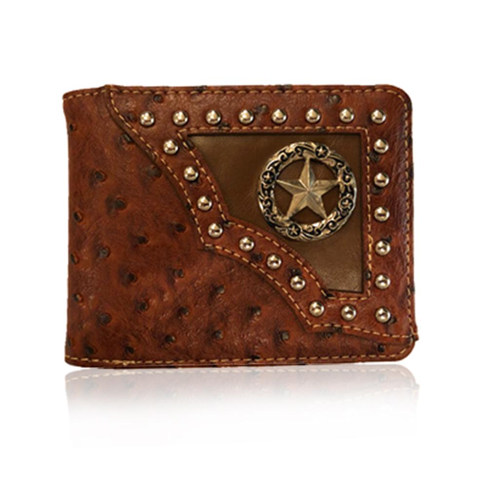 Pure Leather Embossed Star Bifold Brown Western Wallet - S'roushaa