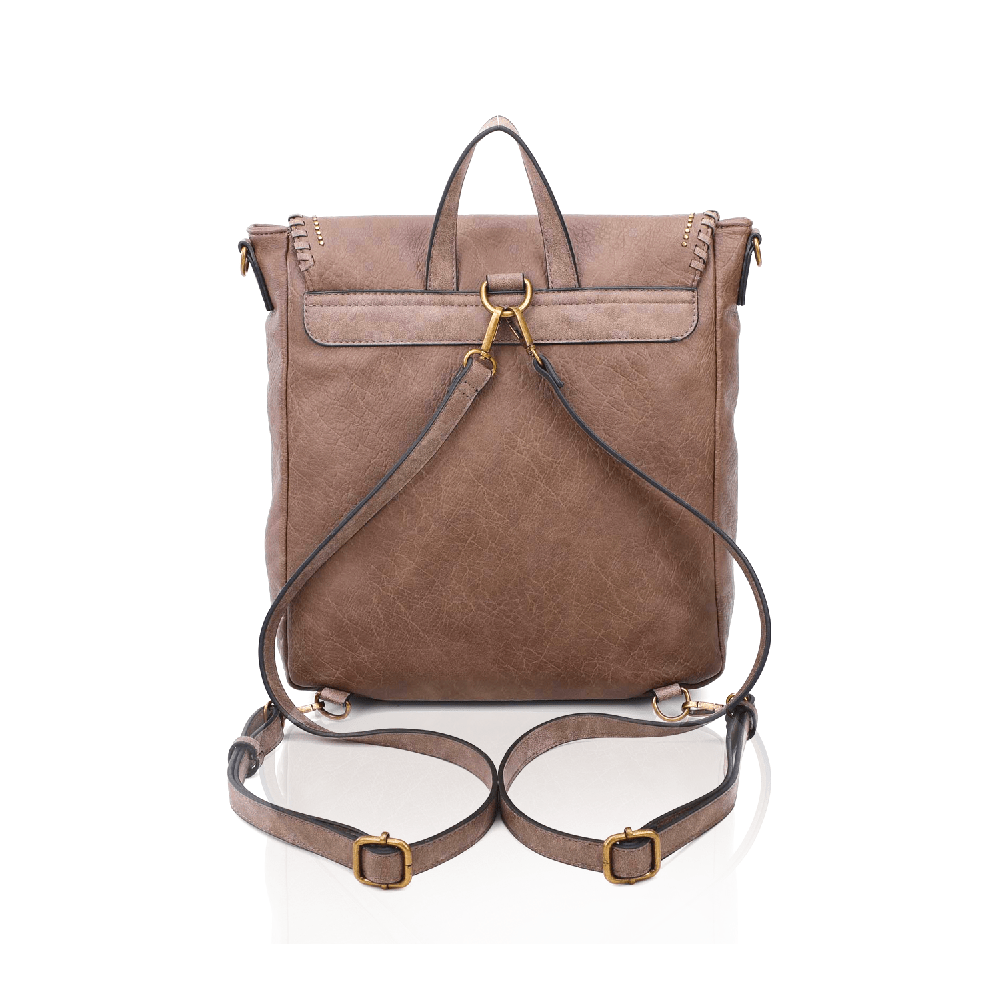 Dark Brown Roll Top Leather Backpack - S'roushaa