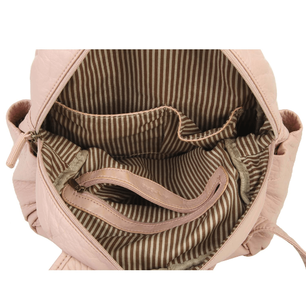 Padded Shoulder Leather Backpack In Pink - S'roushaa