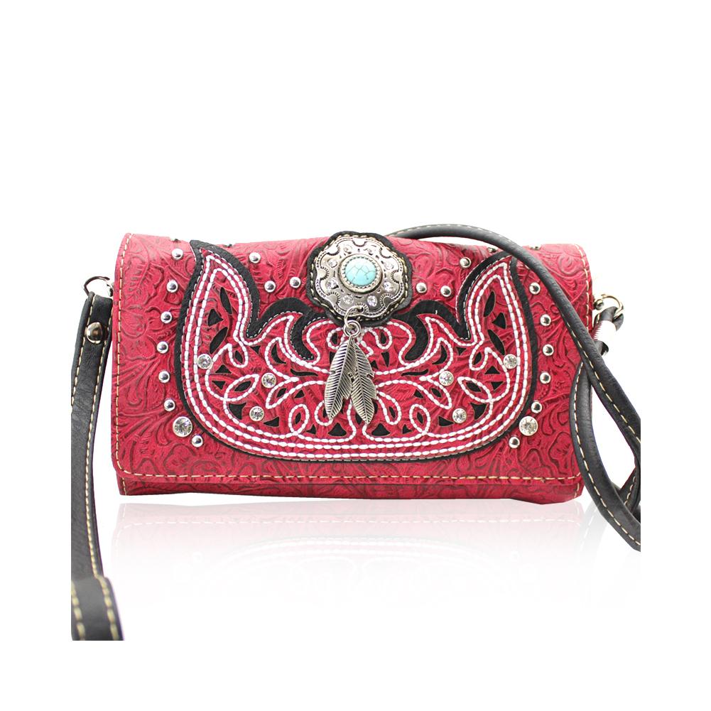 Red Embellished Crossbody Wallet - S'roushaa
