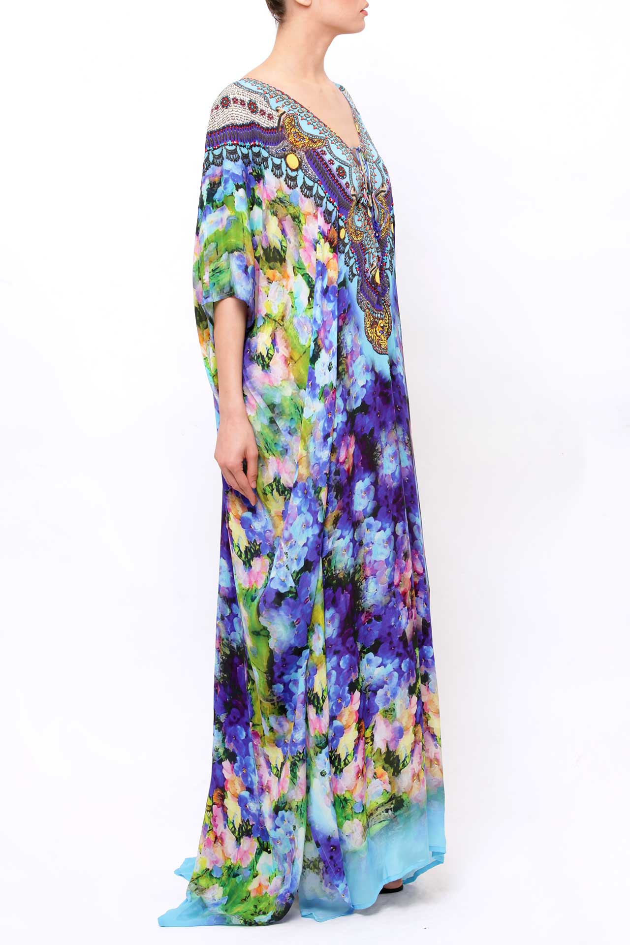 Floral Print Long Kaftan Dress - S'roushaa