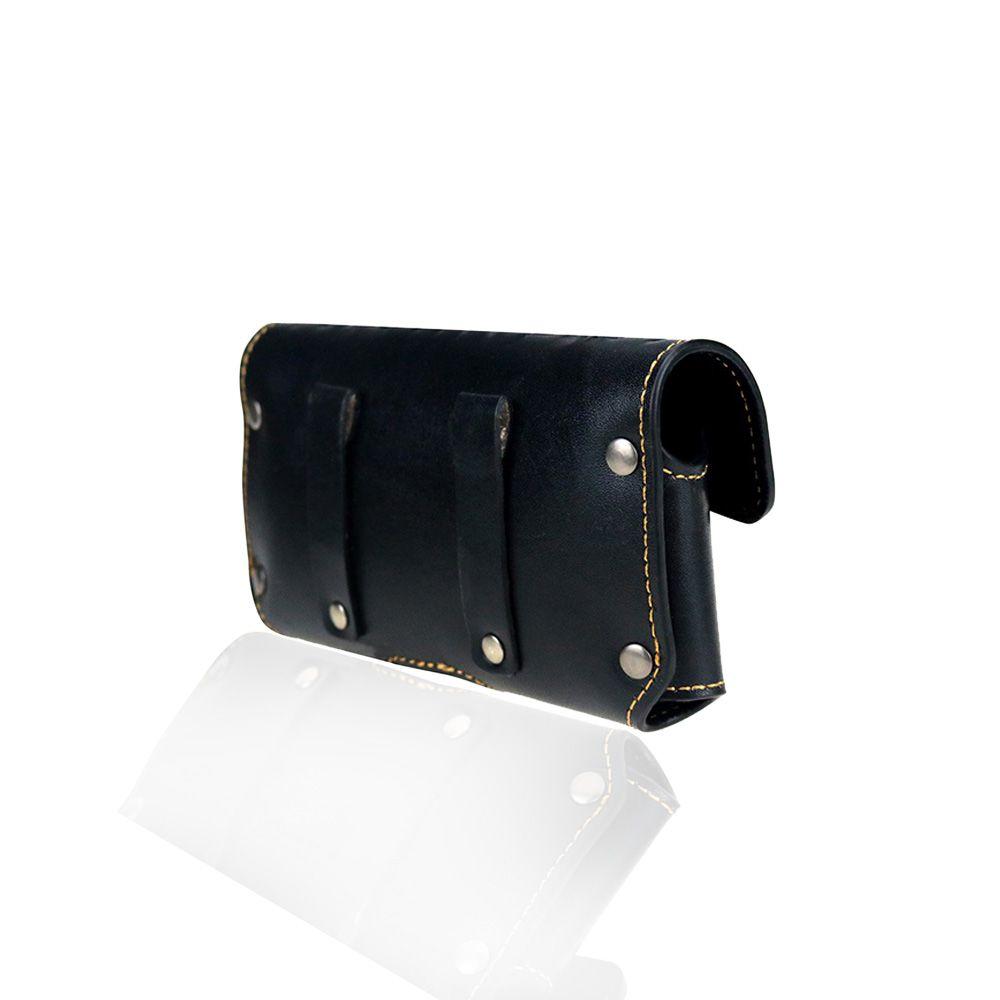 West-Genuine-Leather Belt-Loop-Holster-Cell-Phone-Case-Black