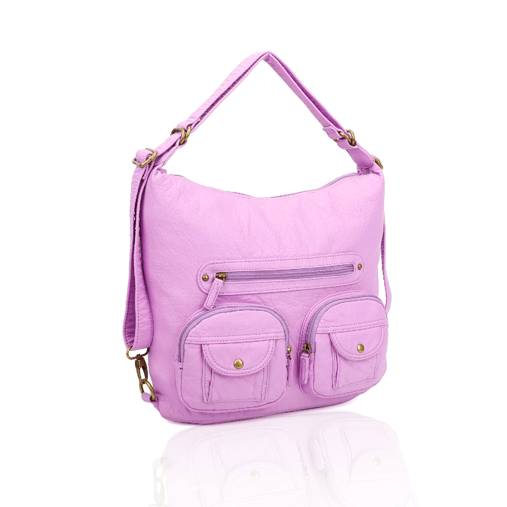 Convertible Leather Backpack In Light Purple - S'roushaa