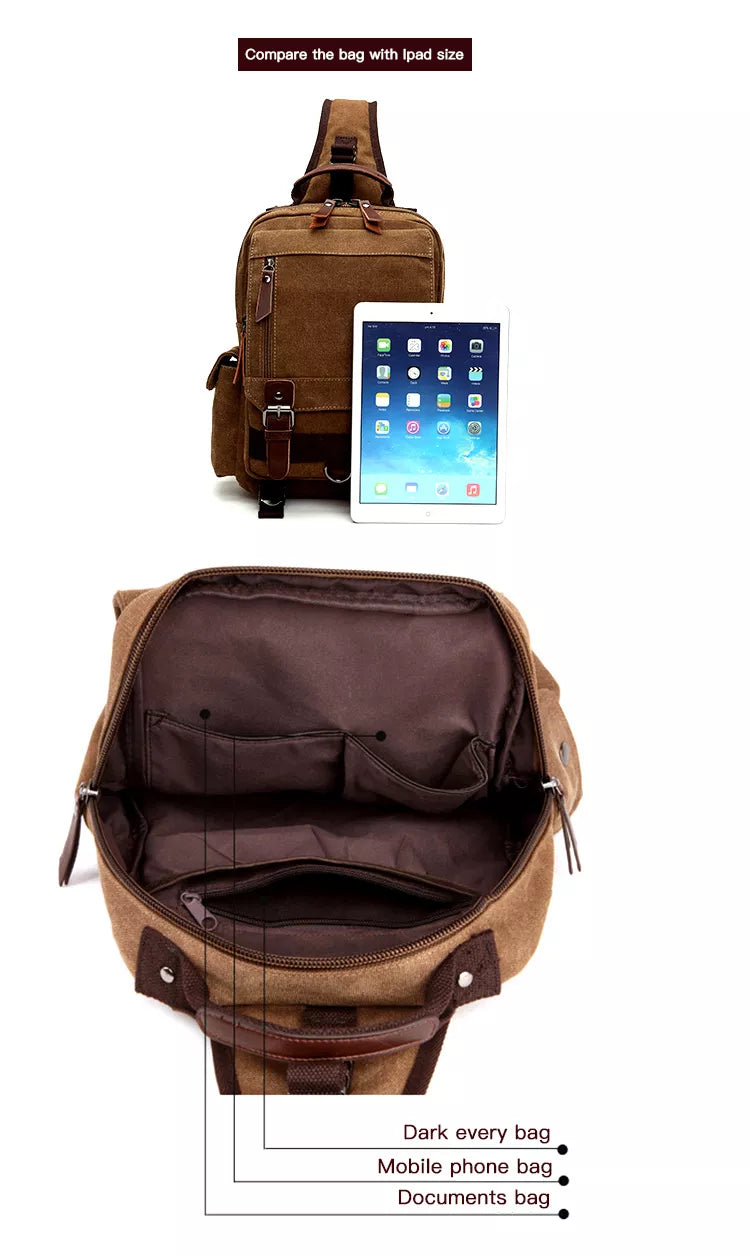 SRC081Canvas Vintage Leather Waxed messenger bag men canvas handbag Backpack