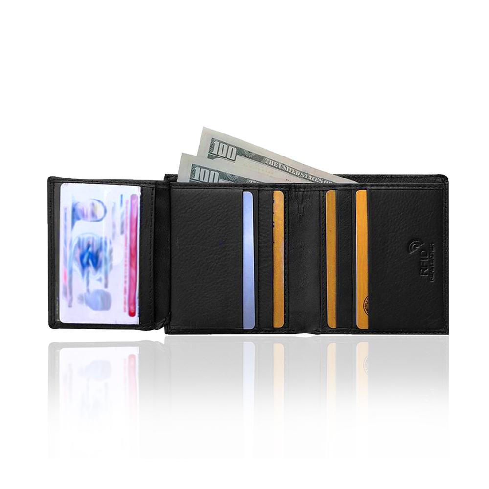 Solid Black Leather Bifold Wallet - S'roushaa