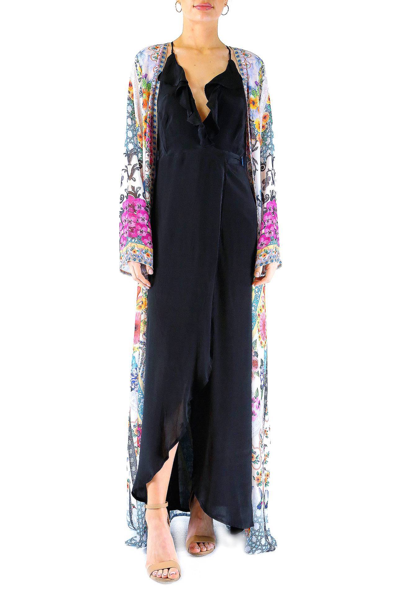 Sheer Long Duster in Floral Print - S'roushaa