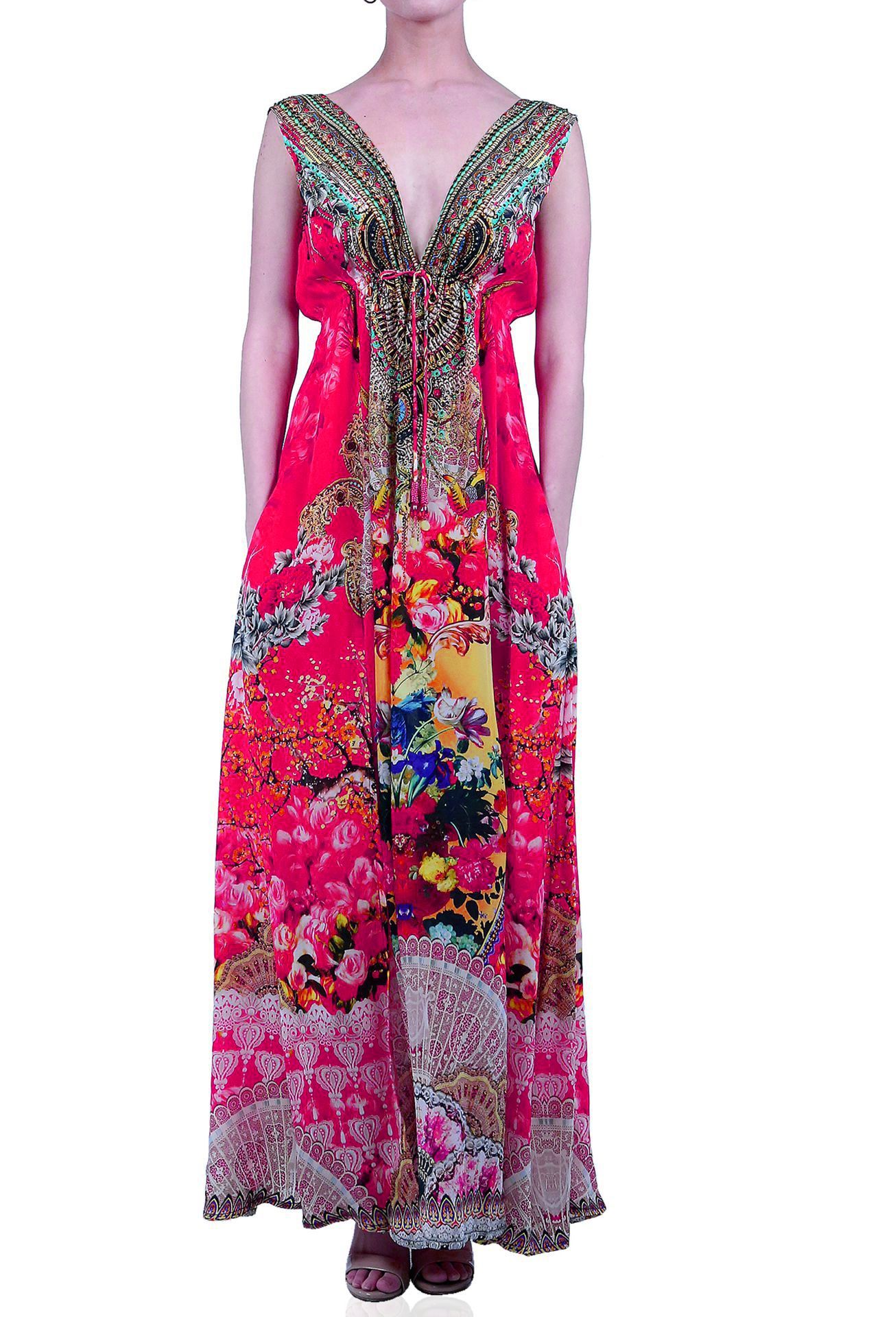 Floral Print Maxi Dress in Pink - S'roushaa