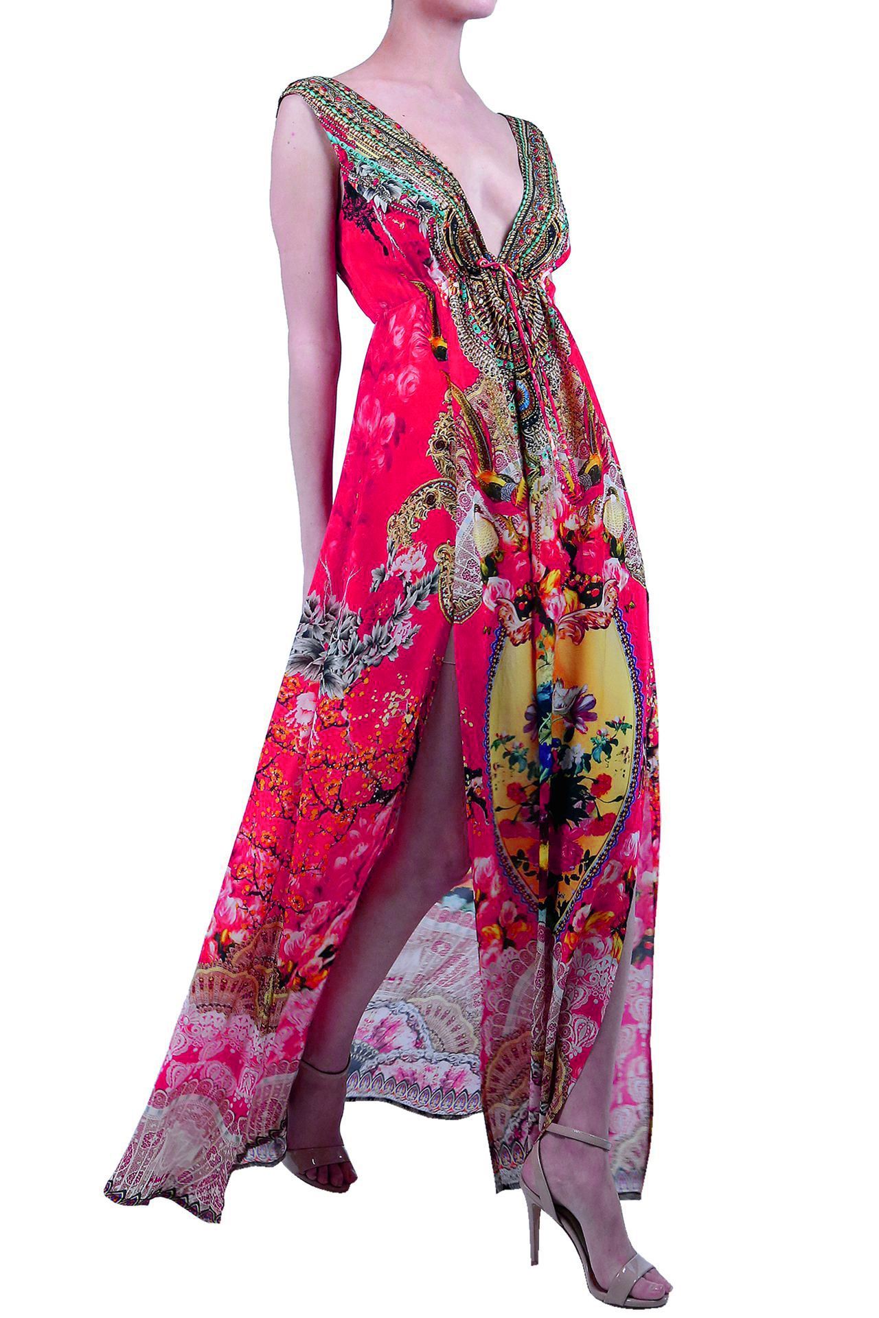 Floral Print Maxi Dress in Pink - S'roushaa