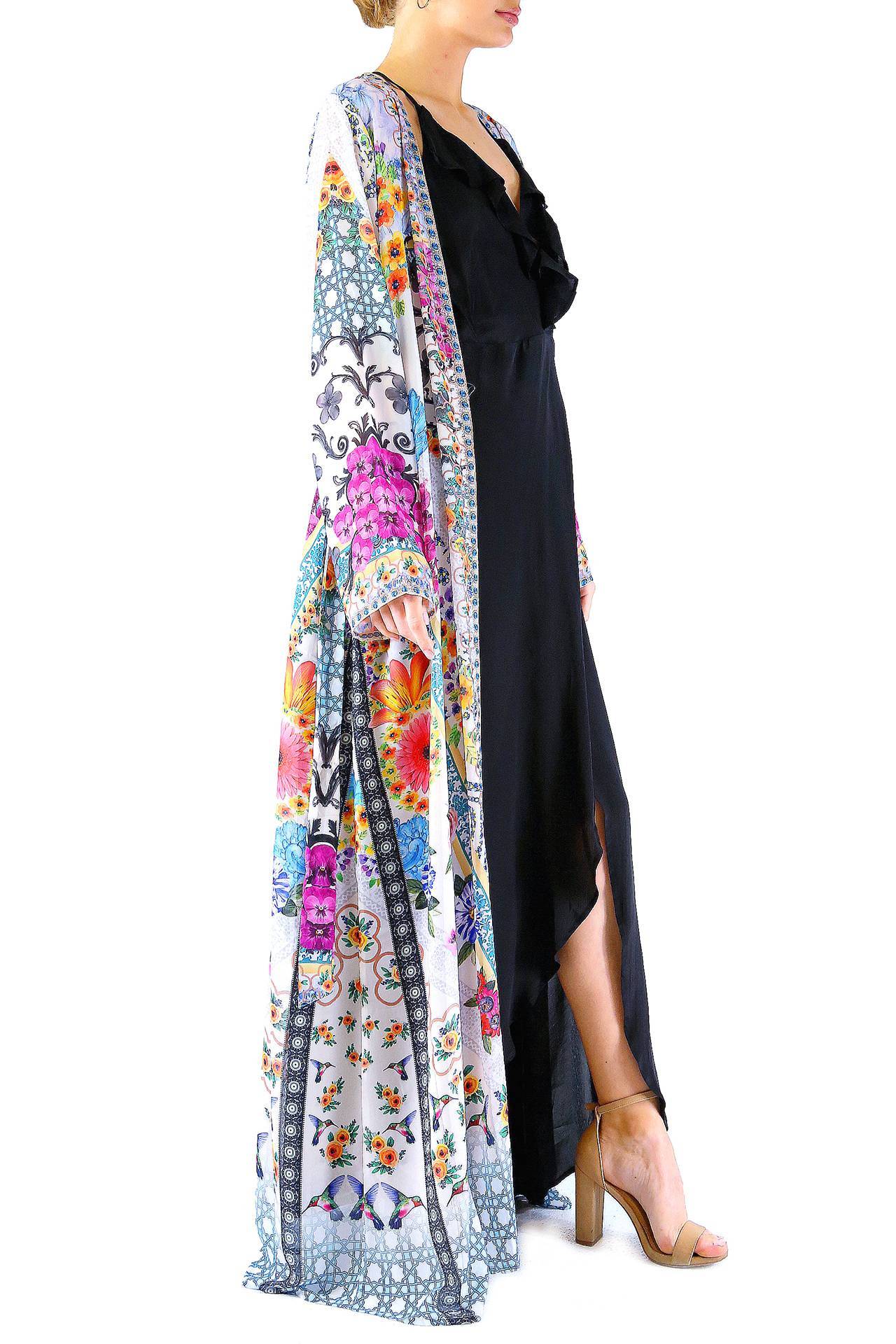 Sheer Long Duster in Floral Print - S'roushaa