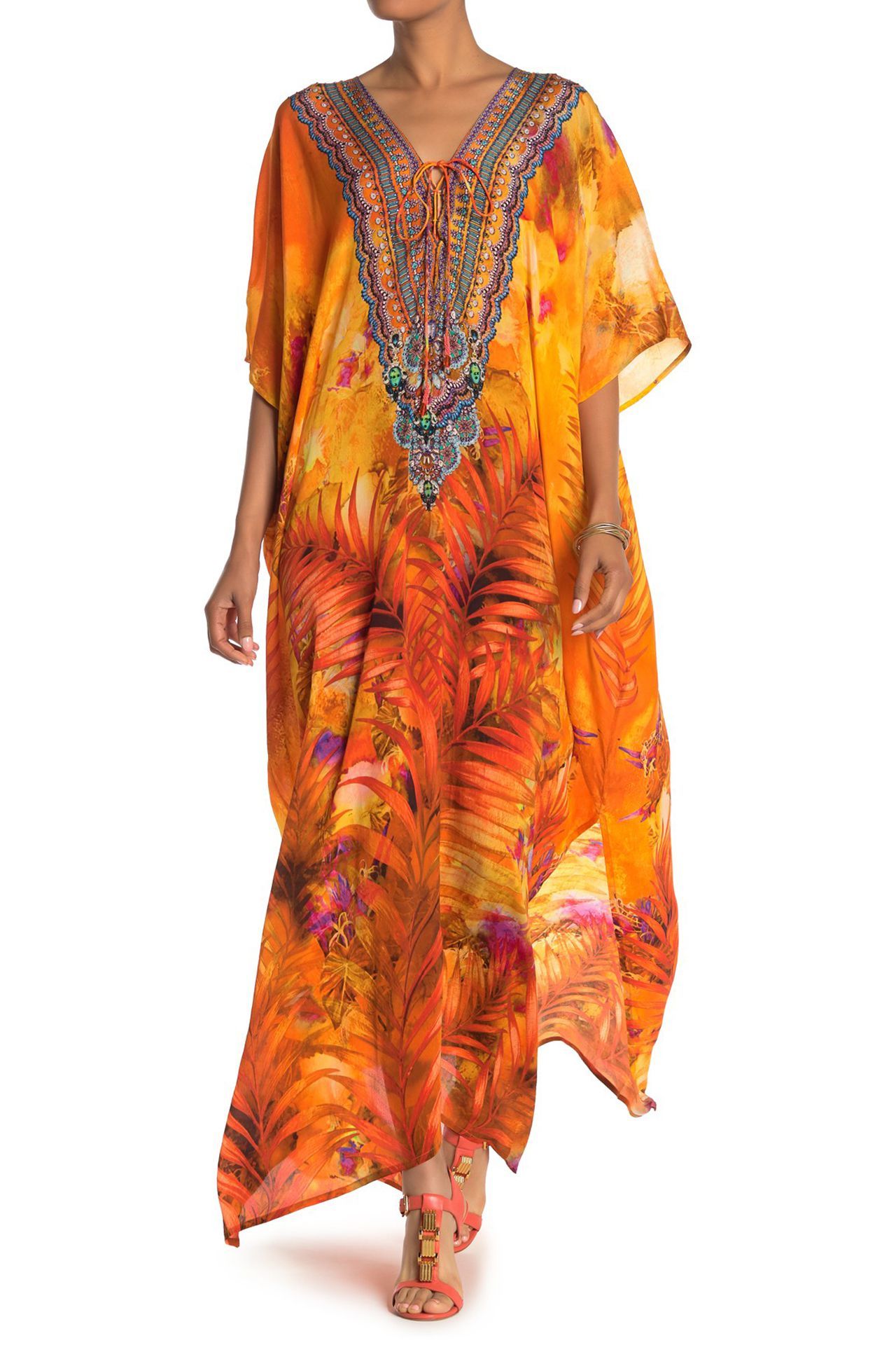 Long Kaftan Dress in Orange - S'roushaa
