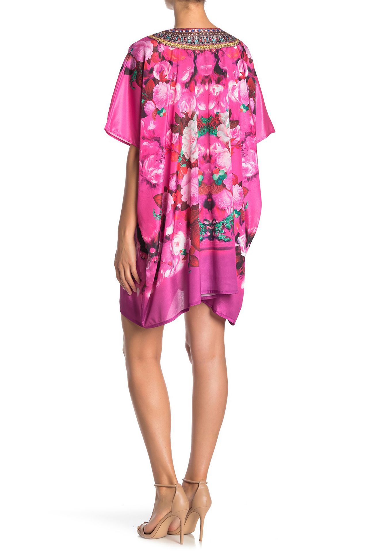 Floral Print Short Caftan in Pink - S'roushaa