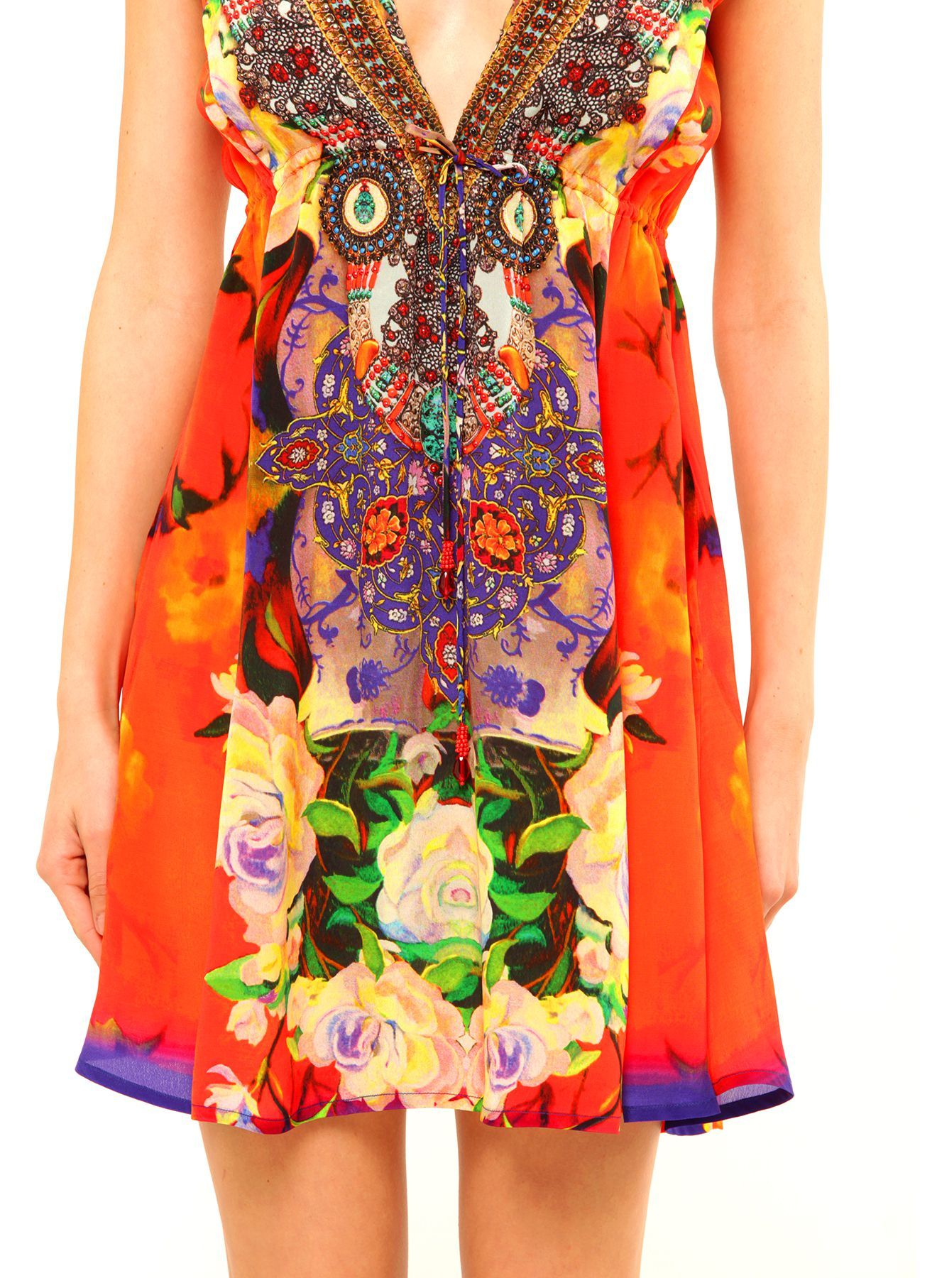 Designer V Neck Short Dress - S'roushaa