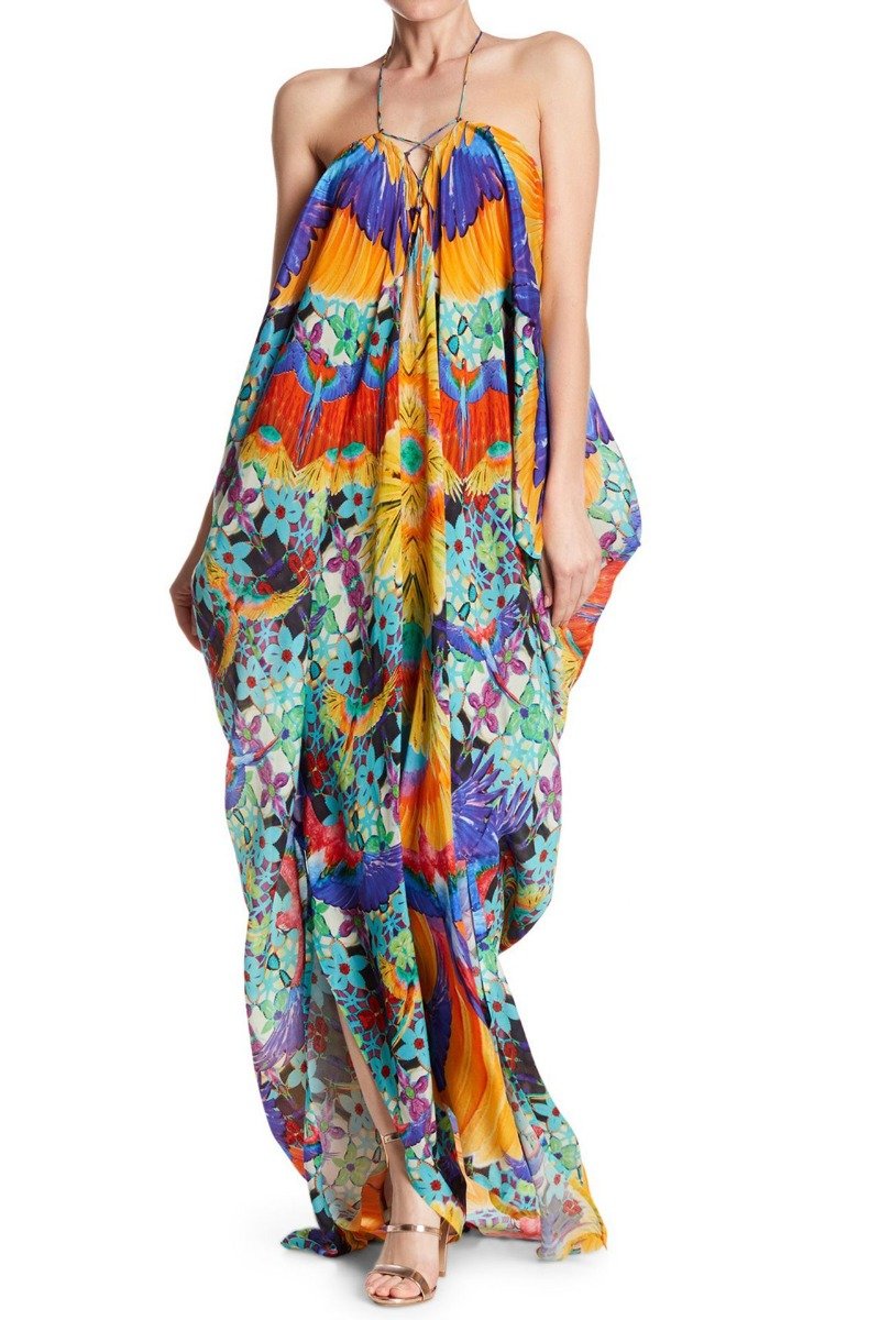 Tropical Print Caftan in Feather Print - S'roushaa