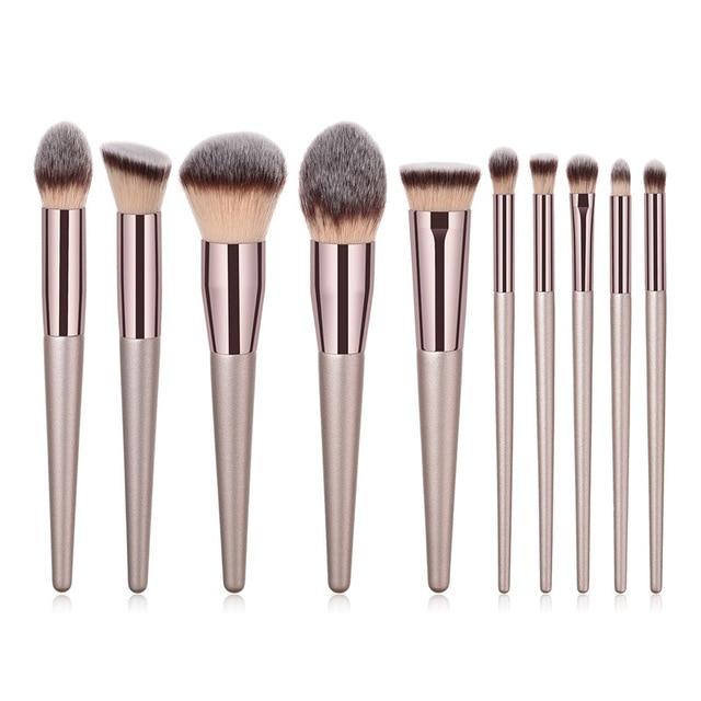 Champagne makeup brushes set for cosmetic foundation powder - S'roushaa