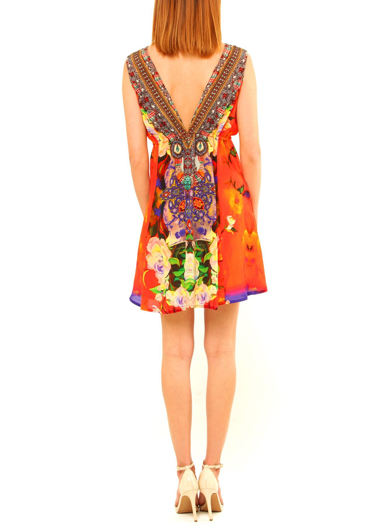 Designer V Neck Short Dress - S'roushaa