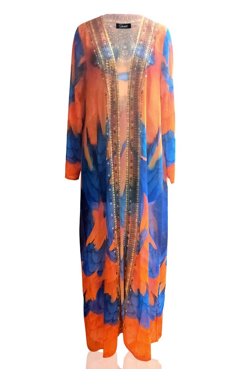 Feather Print Long Cover Up - S'roushaa