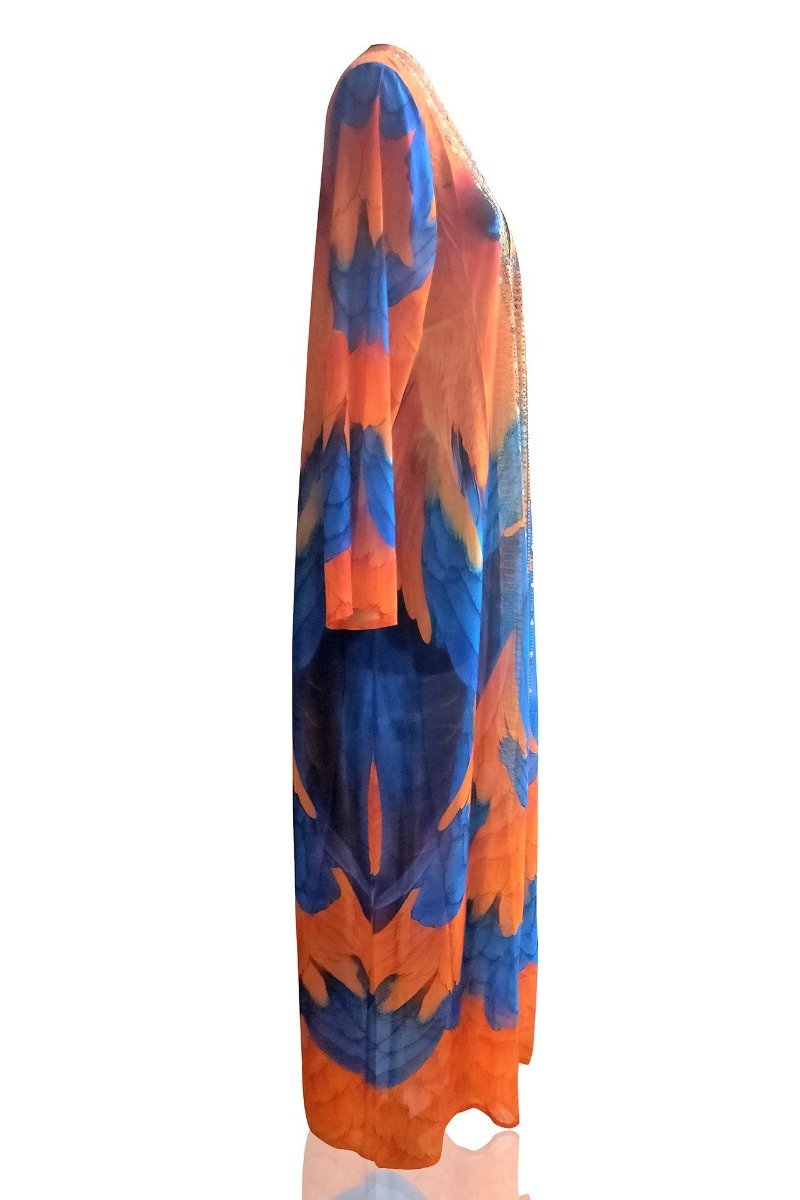 Feather Print Long Cover Up - S'roushaa